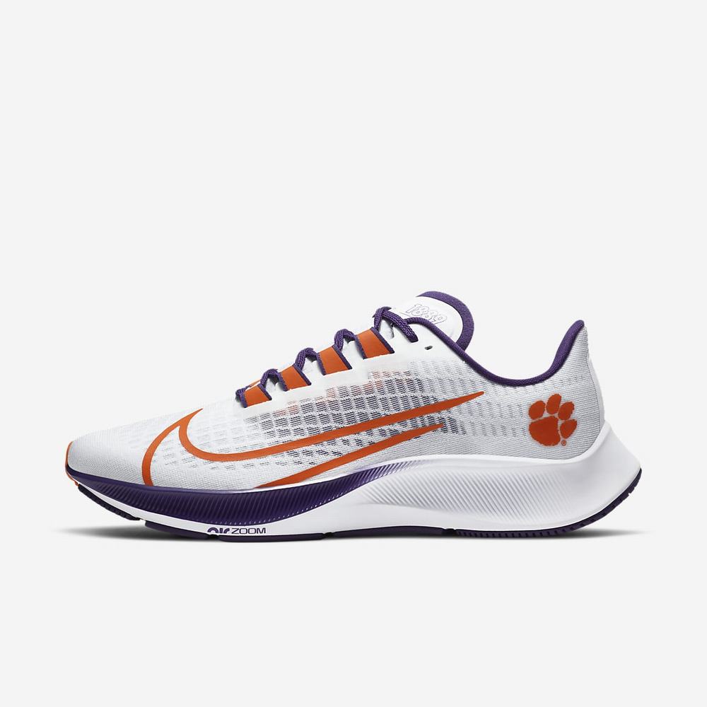 Chaussure De Running Nike College Zoom Pegasus 37 (Clemson) Blanche 3271-485 White/Pure Platinum/New Orchid/University Orange Homme | WSL-58601669